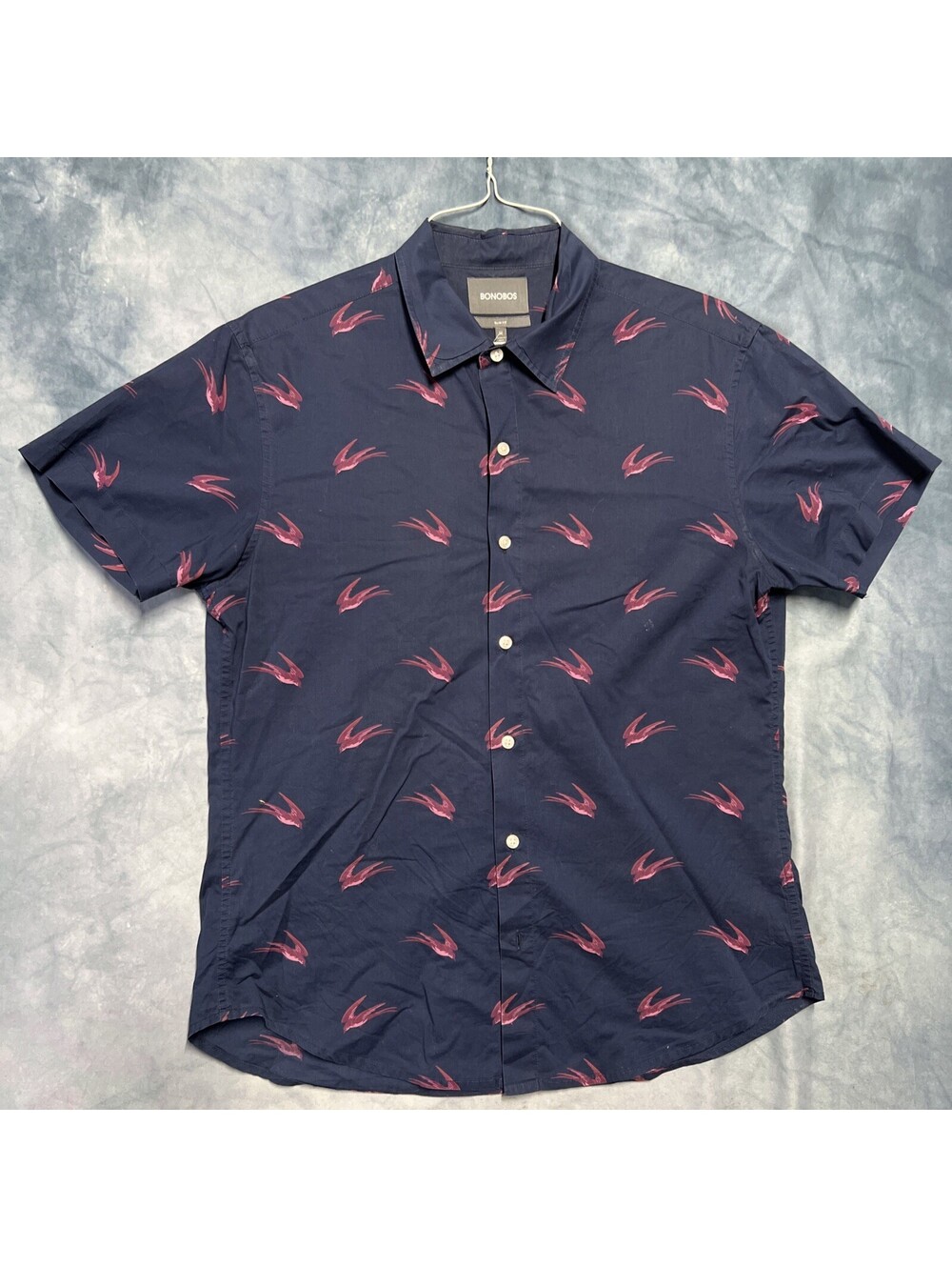 bonobos mens shirt Blue With Pink Swallow Size M - 1241-2J
